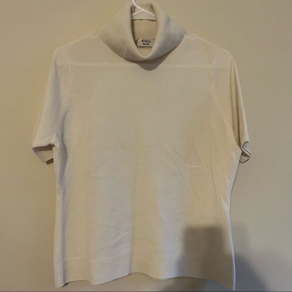 weill | french designer 100% cashmere white turtleneck short sleeve blouse